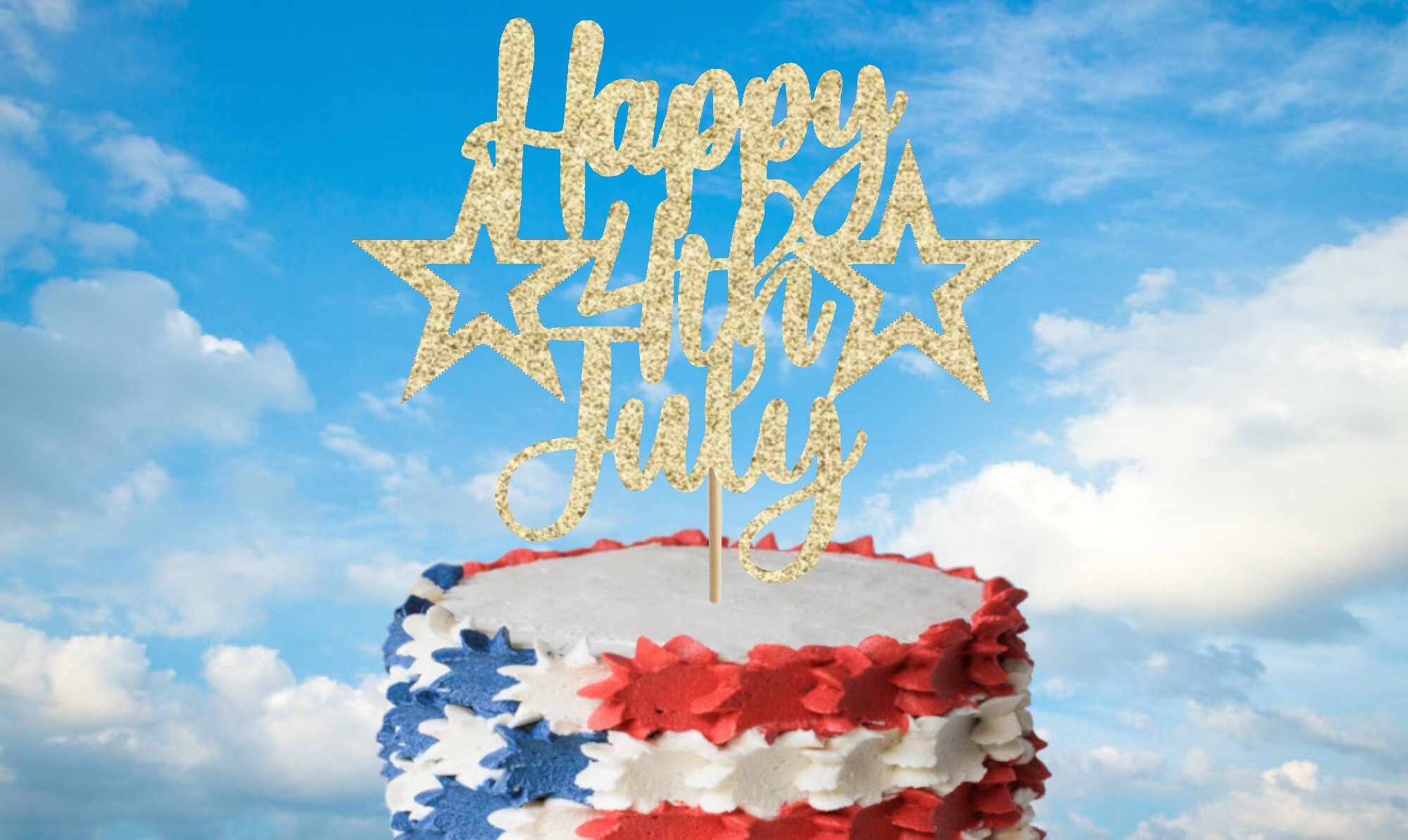Auteby 4th Of July Cake Topper - "God Bless America" Happy Birthday Independence Day Party Decor