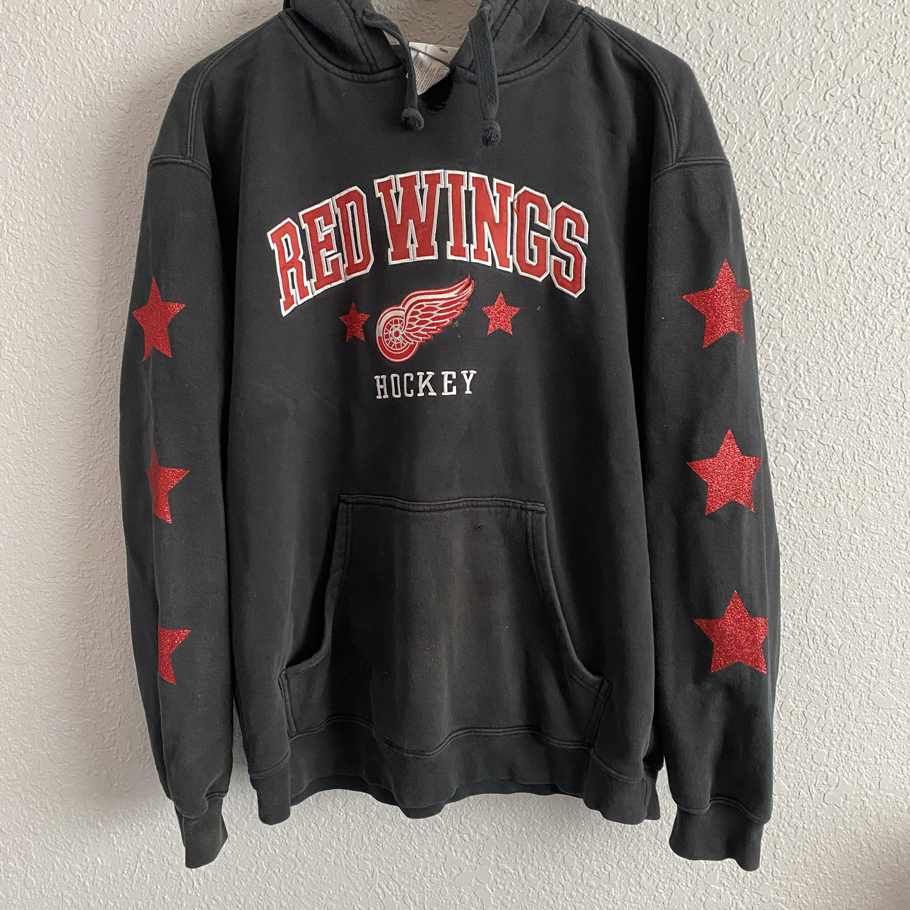 Upcycled Detroit Red Wings Sweatshirt Glitter Star Hoodie Etsy
