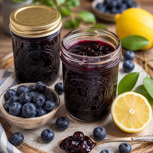 Blåbärssylt utan tillsatt socker, hemlagad, liten sats, 2,3 g nettokolhydrater, fruktpålägg, 227 g