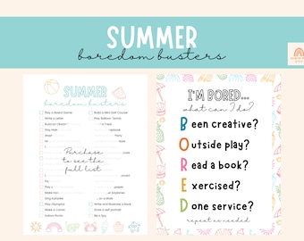 Printable Summer Boredom Busters Chart, I'm Bored Ideas, Bored Poster, Kids Printables, Montessori, PreK, Summer Time, Organization Charts