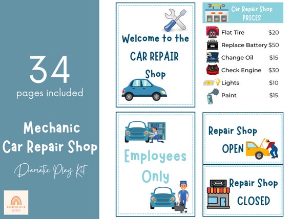 Mechanic Car Repair Shop Dramatic Play, Pretend Play, Play Kit, Classroom Dramatic Play, Home Dramatic Play, Playroom