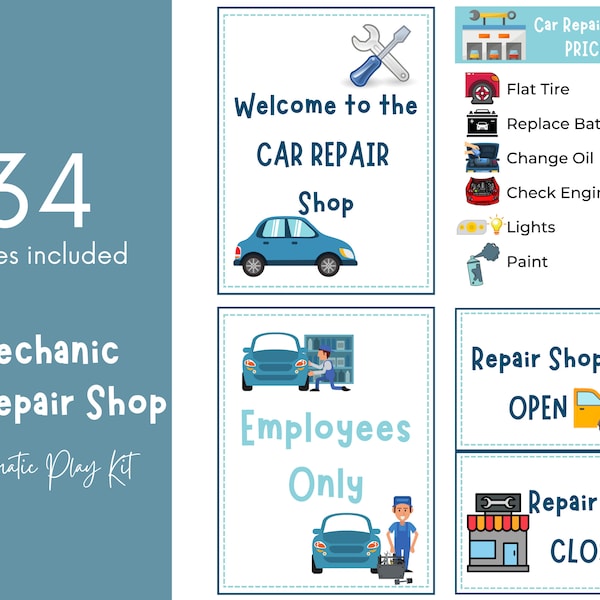 Mechanic Car Repair Shop Dramatic Play, Pretend Play, Play Kit, Classroom Dramatic Play, Home Dramatic Play, Playroom