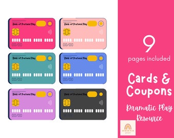 Pretend Play Bank Cards and Coupons - Dramatic Play Resource, Pretend Play, Play Kit, Classroom Dramatic Play, Home Dramatic Play, Playroom