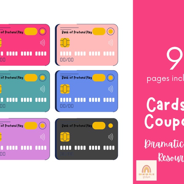 Pretend Play Bank Cards and Coupons - Dramatic Play Resource, Pretend Play, Play Kit, Classroom Dramatic Play, Home Dramatic Play, Playroom