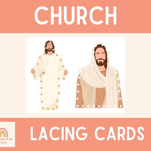 Church LDS Lacing Cards | Gospel Lacing Cards | Tracing Cards | Yarn Lacing Cards | Visual Cards | Preschool, Homeschool, Montessori