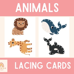 Cartões de amarração de animais | Cartões de amarração | Cartões de rastreamento | Cartões de amarração de fios | Cartões visuais | Pré-escola, educação domiciliar, Montessori, jardim de infância