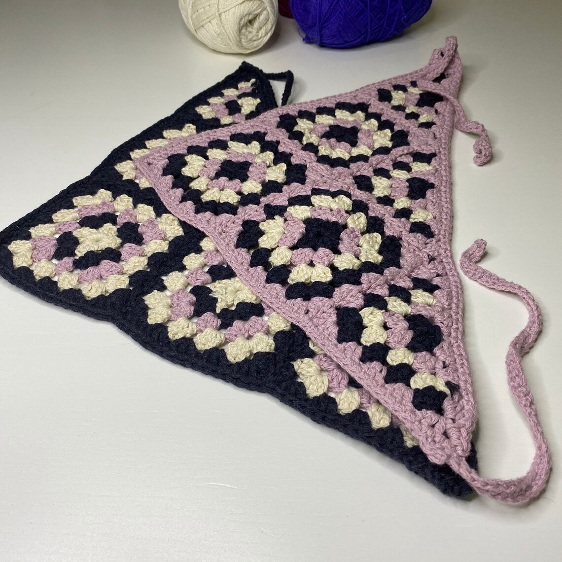 Handknit Bandana with Granny Squares Handmade Bandana 100 Etsy