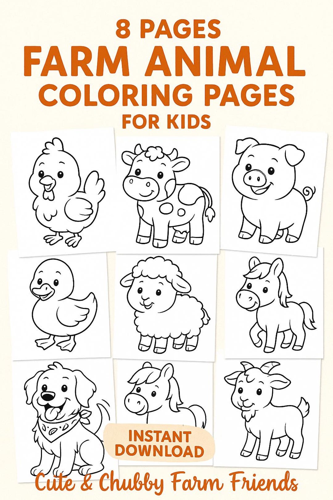 Farm Animal Coloring Pages for Kids – Cute Chubby Farm Friends ...