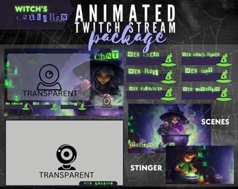 Witch&#39;s Cauldron Animated Twitch Streaming Package - Halloween Theme Stinger Scenes - DND - Creepy, spooky, scary overlays - Potions