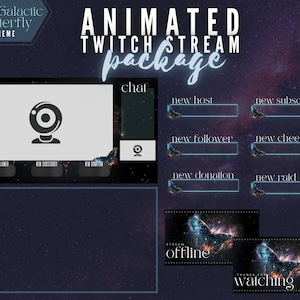 Blue Butterfly Animated Twitch Streaming Package - Labels, Panels, Starting Soon, BRB, Offline Overlays - Beauty Branding - OBS Stream