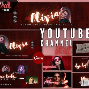 YouTube Intro Horror - Dark Theme Branding Channel Kit - Red, Goth, Halloween, Scary - Banner, Intro, Outro, Thumbnail Art - Canva Template