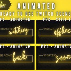 Animated Neon Twitch Streaming Scenes - Screen Pack - Starting Soon, Be Right Back, Thanks For Watching, Offline - Beauty or Gamer Girl