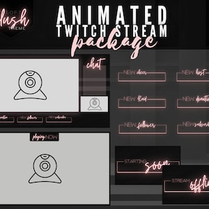 Soft Blush Neon Light Animated Twitch Streaming Package - Labels, Panels, Starting Soon, BRB, Offline Overlays - Gamer Branding - OBS Stream