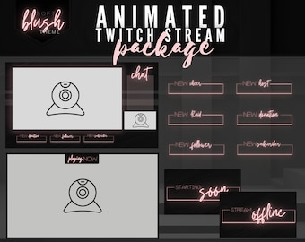 Soft Blush Neon Light Animated Twitch Streaming Package - Labels, Panels, Starting Soon, BRB, Offline Overlays - Gamer Branding - OBS Stream
