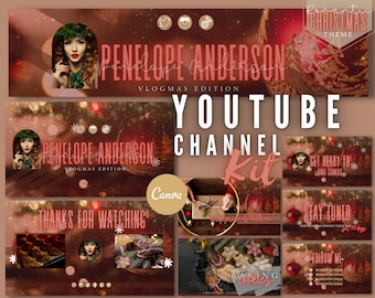 YouTube Channel Kit - Vlogmas - Branding Kit with Banner, Intro, Outro, Thumbnails, End Card - Vlogger -  Social Media Card - Christmas