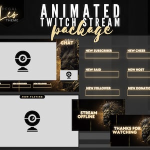 Black Lion Head Animated Twitch Streaming Package - Labels, Panels, Starting Soon, BRB, Offline Overlays - Gamer Branding - OBS Stream