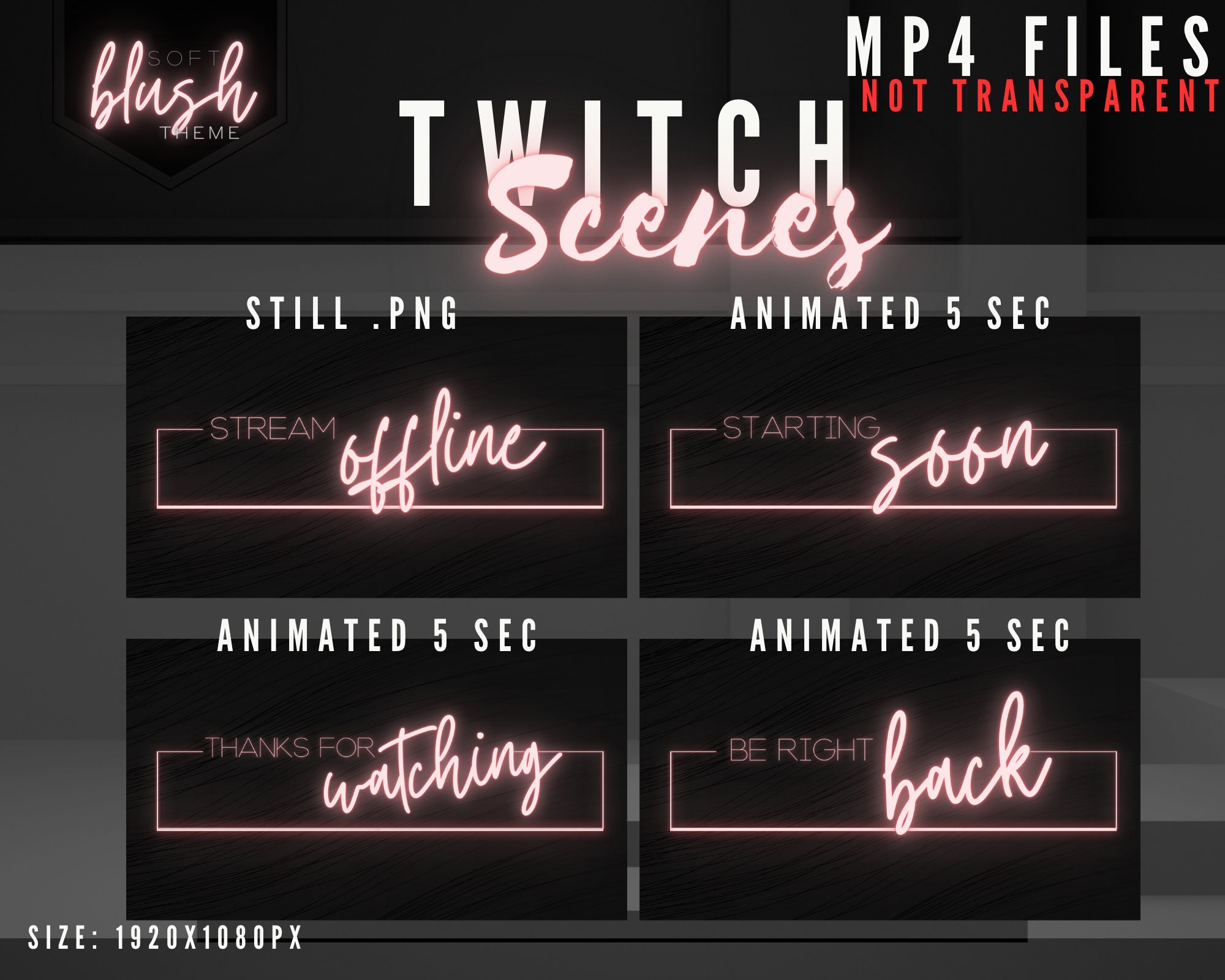 Soft Blush Neon Light Animated Twitch Streaming Package - Labels ...