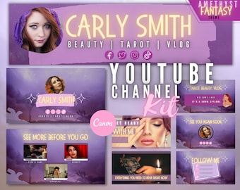 Vlogger - YouTube Channel Kit - Social Media Card - Branding Kit with Banner, Intro, Outro, Thumbnails, End Card - Editable in Canva