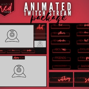 Neon Black & Red Animated Twitch Streaming Package - Labels, Panels, Starting Soon, BRB, Offline Overlays - Beauty Branding - OBS Stream