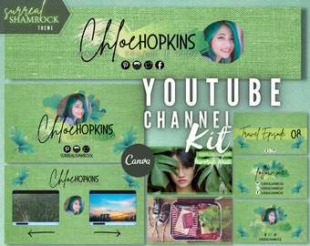 Green YouTube Branding Kit - Channel Art Intro and Outro Aesthetic - Shamrock Theme - Vlogger Lifestyle Beauty YouTuber Marketing Package