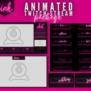 Neon Black and Pink Animated Twitch Streaming Package - Alerts, Panels, Starting Soon, BRB, Offline Overlays - Beauty Branding - OBS Stream