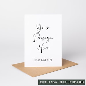 Maquette minimale de carte de voeux portrait debout A6 (4,1 x 5,8 pouces), maquette PSD avec calque d'objet intelligent et téléchargement de la maquette numérique JPEG