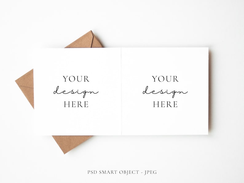 Minimal Square Open Greeting Card Mockup Portrait, Display Message Inside Card, PSD Smart Object Layer and JPEG Digital Mock-up Download image 1