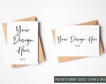 Multiple Greeting Card Mockup Portrait, 5x7 Portrait and Landscape Card Mock Up, PSD Smart Object Layer and JPEG Digital Mock-up Download