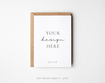 Minimal 5x7 Greeting Card Mockup With Portrait Kraft Envelope, PSD Smart Object Layer and JPEG Digital Mock-up Download