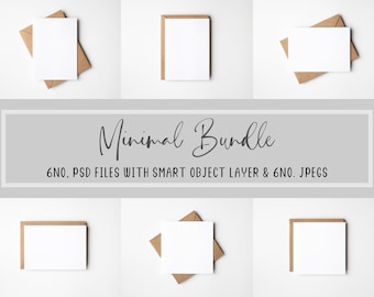 6Keine weißen Grußkarten Mockups mit Kraftpapierumschlag, 5x7 Minimal Digital Mock-up Bundle, PSD Mock Up With Smart Object Layer & JPEG Download