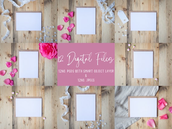 12No. White Greeting Card Mockups Bundle, PSD Smart Object Layer Mock Ups, 5x7 Valentine's Day Wedding Invitation Mock-Ups, JPEG Download