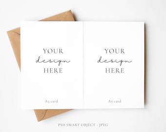Minimal UK A5 Open Greeting Card Mockup Portrait, Display Message Inside Card, PSD Smart Object Layer and JPEG Digital Mock-up Download