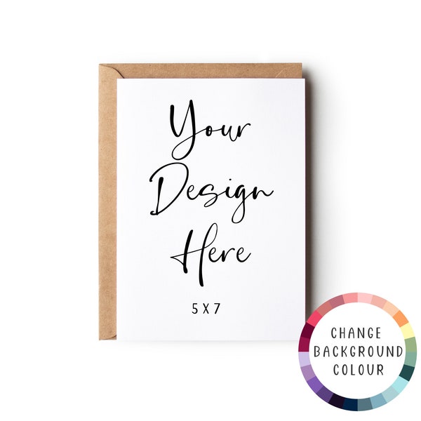 Minimal Portrait 5x7 Greeting Card Mockup With Changeable Background Colour, PSD Mock Up With Smart Object Layer, Mock-up Download