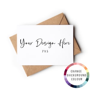 Mockup di biglietto di auguri 5x7 con paesaggio minimale con colore di sfondo modificabile, mock-up PSD con livello oggetto intelligente, download di mock-up