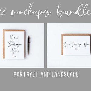 2 maquetas de tarjetas de felicitación blancas con sobre Kraft, paquete de maquetas de tarjetas de cumpleaños de 5x7, maqueta digital de invitación de boda, descarga JPEG