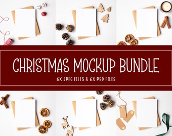6No. Christmas Greeting Card Mockups, Holiday Festive Card Mock-up Bundle, PSD Mock Ups with Smart Object Layer & JPEG Instant Download