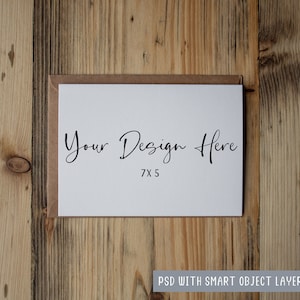 Mockup di biglietto d'auguri bianco paesaggio 7x5, mock-up di livello oggetto intelligente PSD, biglietto di compleanno rustico nota di ringraziamento Mock Up, download JPEG
