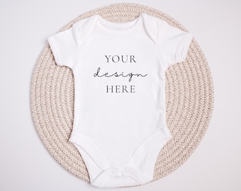 Minimal Baby Vest Bodysuit Mockup, White Baby Vest Mock Up, Baby Romper Babygrow Neutrals Mock Up Styled Photography, JPEG Digital Mock-up