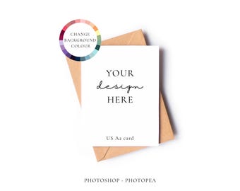Minimal Portrait US A2 Greeting Card Mockup With Changeable Background Colour, PSD Mock Up With Smart Object Layer, Mock-up Download