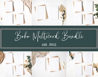 6No. 5x7 Greeting Card Mockups, Multicard Pack Mock Ups, Boho Digital Mock-up Bundle, JPEG Instant Download