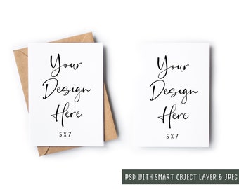 Mockup of 2No. 5x7 Greeting Cards With White Background, Multiple Card Mock Up Portrait, PSD Smart Object Layer, Digital Download