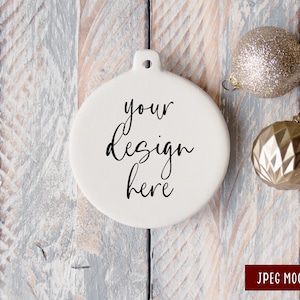 Christmas Ornament Mockup, Round White Ceramic Holiday Bauble Digital Mock-up, Festive Decoration Mock Up, JPEG Download