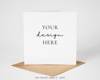 Minimal Square Standing Greeting Card Mockup, PSD & JPEG