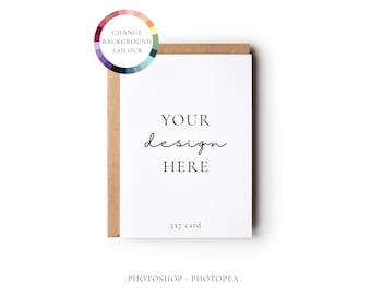 Minimal Portrait 5x7 Greeting Card Mockup With Changeable Background Colour, PSD Mock Up With Smart Object Layer, Mock-up Download
