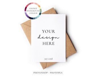 Minimal Portrait 5x7 Greeting Card Mockup With Changeable Background Colour, PSD Mock Up With Smart Object Layer, Mock-up Download