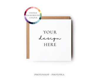 Minimal Square Greeting Card Mockup With Changeable Background Colour, PSD Mock Up With Smart Object Layer, Mock-up Download, PDF User Guide