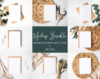 8Nr. Weiße Grußkarte Mockups mit Kraft Umschlag, PSD Mock Ups mit Smart Objekt Layer & JPEG Download, Boho Digital Mock-up Bundle