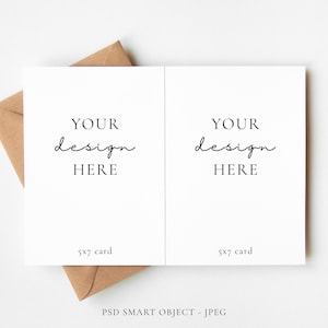 Minimal 5x7 Open Greeting Card Mockup Portrait, Display Message Inside Card, PSD Smart Object Layer and JPEG Digital Mock-up Download