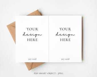 Minimal 5x7 Open Greeting Card Mockup Portrait, Display Message Inside Card, PSD Smart Object Layer and JPEG Digital Mock-up Download