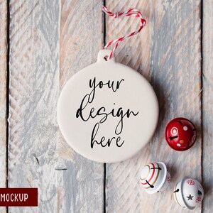Christmas Ornament Mockup, Round White Ceramic Holiday Bauble Digital Mock-up, Festive Decoration Mock Up, JPEG Download